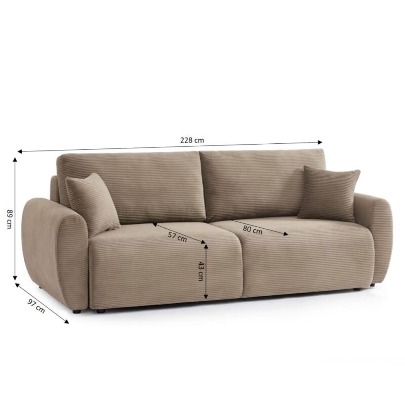 Baita DANILO : test du canapé droit convertible en velours côtelé - vue détaillée