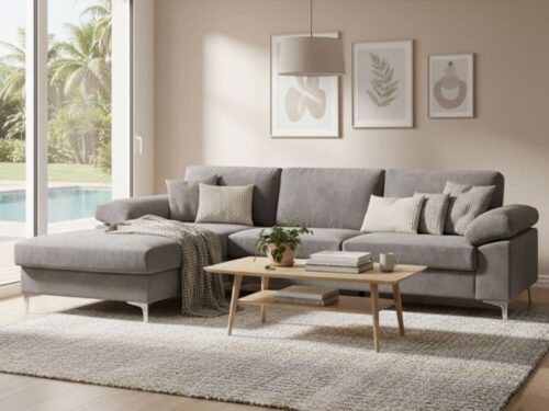 Canapé d'angle 4/5 places GALWAY velours gris – Test & Avis