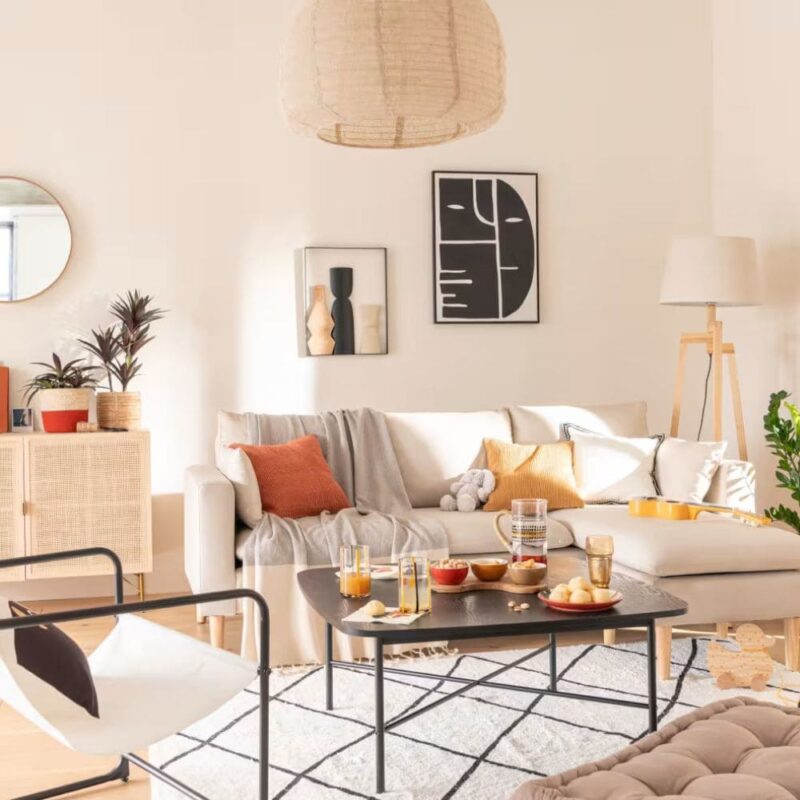 Salon cosy Maisons du Monde Joey - Canapé d'angle 3/4 places beige