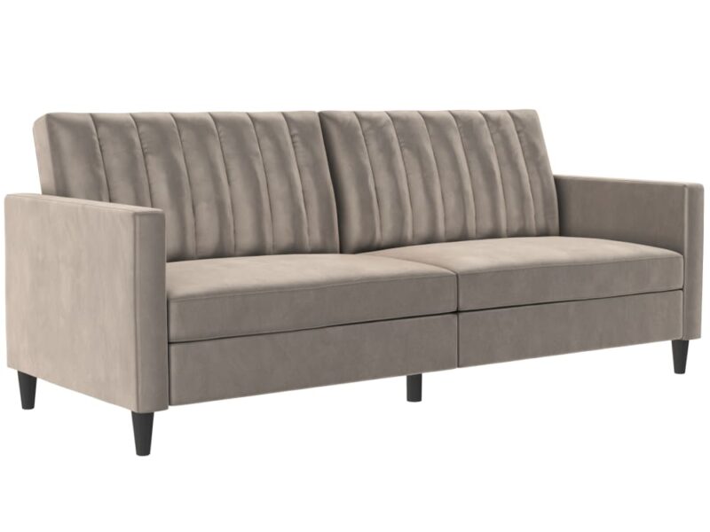 Dorel Home : test du canapé‑lit moderne en velours taupe (couchage extensible)