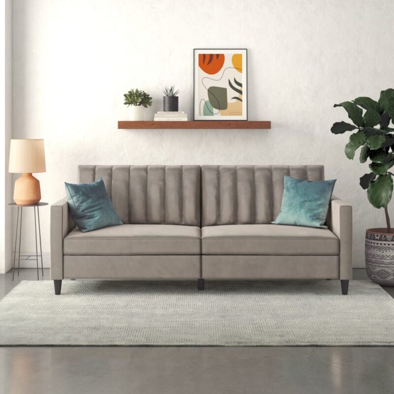 Dorel Home : test du canapé‑lit moderne en velours taupe (couchage extensible)