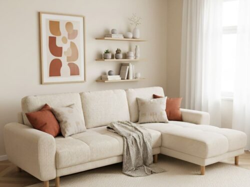 Homifab Alva : le canapé d’angle convertible en velours côtelé qui mixe style & praticité