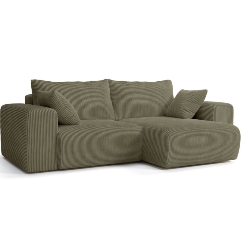 Homifab Amara : test du canapé d’angle convertible en velours côtelé