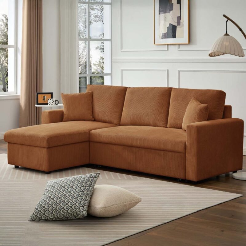 INTENSE DECO Rico : canapé d’angle convertible réversible 5 places en velours côtelé