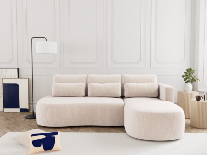 Lisa Design MAHINA : test du canapé d’angle convertible en velours côtelé (droit)
