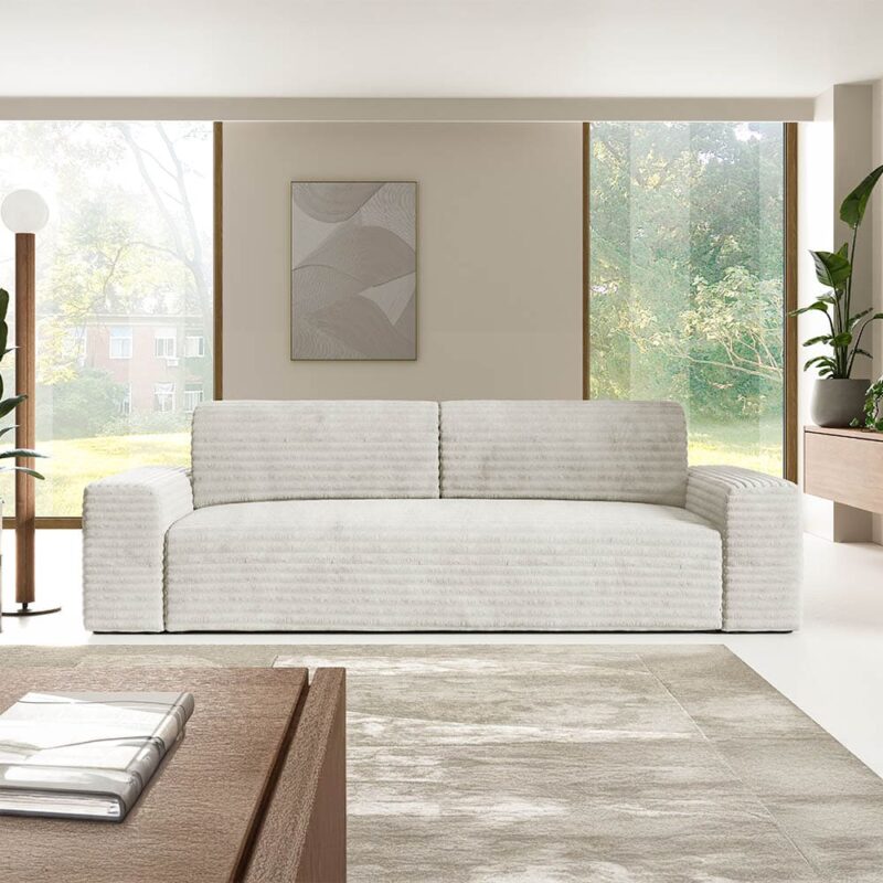 Nazar – Canapé 3 places convertible en velours côtelé écru : test complet