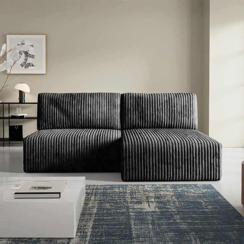 Test et avis du canapé d’angle convertible et modulable Elior en velours côtelé gris foncé de Nazar Home