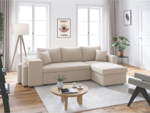 & avis – Canapé d’angle réversible convertible OSLO en velours côtelé (Beige) – Usinestreet - vue détaillée