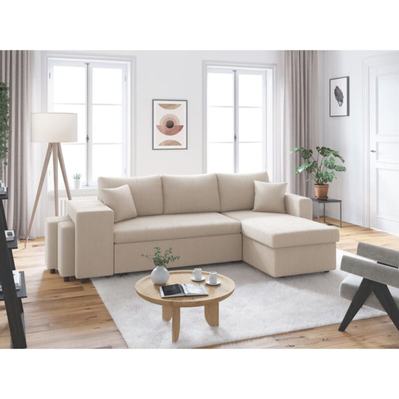 Test & avis – Canapé d’angle réversible convertible OSLO en velours côtelé (Beige) – Usinestreet
