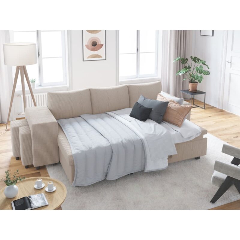 Test & avis – Canapé d’angle réversible convertible OSLO en velours côtelé (Beige) – Usinestreet