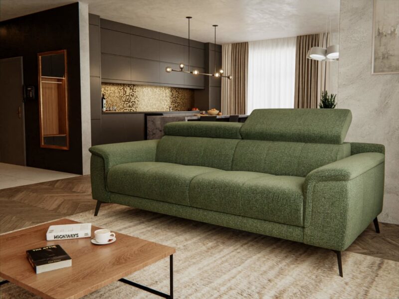 Test & Avis – Courtois Laville FIERO : canapé 3 places olive avec appuie‑tête réglables