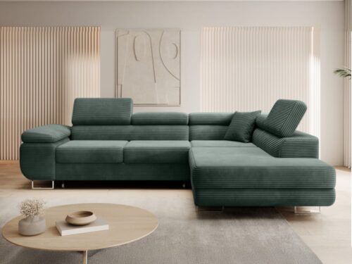 & avis — INTENSE DECO Marius : canapé d’angle droit convertible en velours côtelé vert - vue détaillée