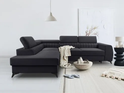 Best Mobilier Aneta : canapé d’angle gauche convertible en velours - vue détaillée