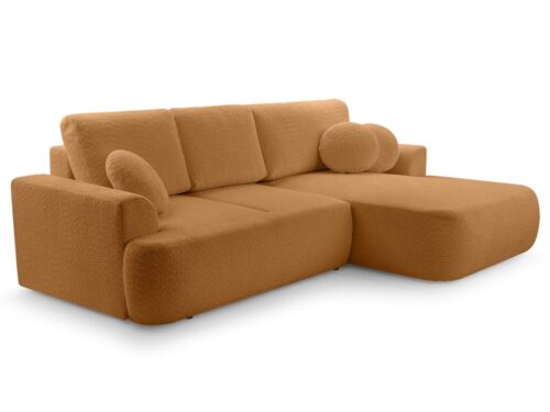 Best Mobilier Candela – canapé d’angle convertible 4 places (angle droit) en tissu bouclette - mise en situation