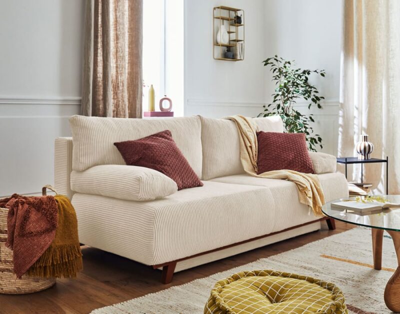 Test Best Mobilier Cristal (3 places) : velours côtelé, convertible