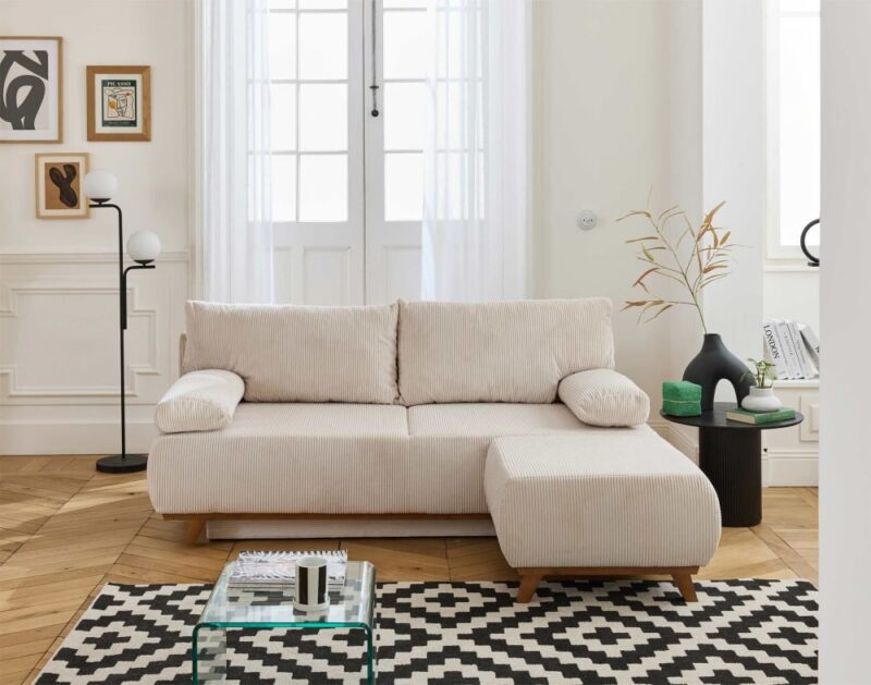 Best Mobilier Cristal : canapé convertible 4 places en velours côtelé - vue détaillée