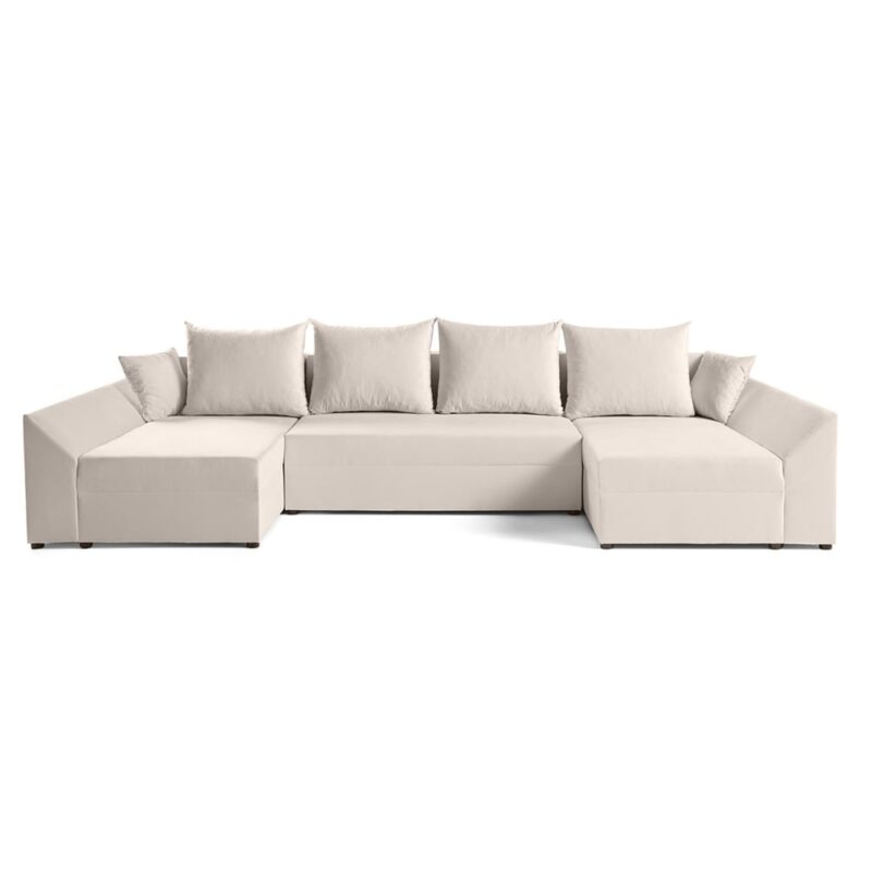 Test Best Mobilier Mike – Canapé panoramique 7 places convertible en velours (Beige)