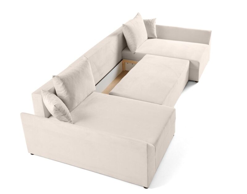 Test Best Mobilier Mike – Canapé panoramique 7 places convertible en velours (Beige)