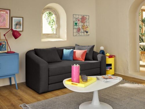 Best Mobilier Nuvia – Canapé convertible 2 places en velours texturé (Gris) - CoteCanape.fr