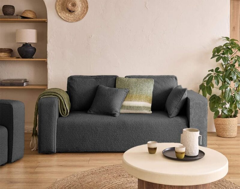 Test Best Mobilier Topaze : canapé 2 places en tissu bouclette (Gris)