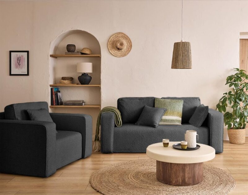 Test Best Mobilier Topaze : canapé 2 places en tissu bouclette (Gris)