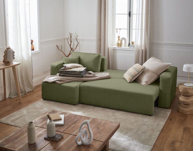 Test Best Mobilier Topaze : canapé d’angle convertible 4 places (vert)