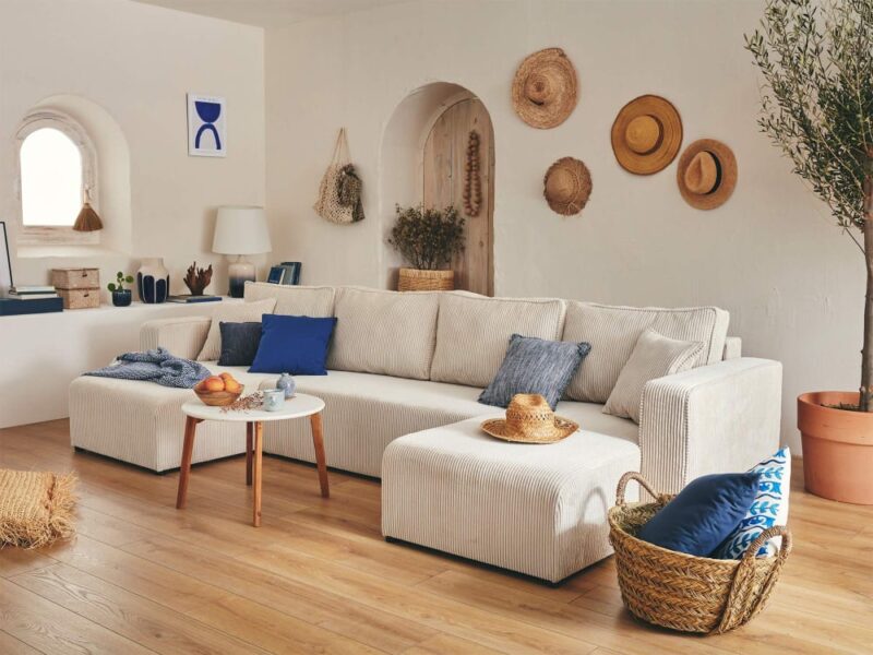 Test Best Mobilier Topaze : le canapé panoramique 7 places en velours côtelé