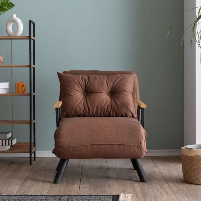 Test Calicosy – Fauteuil convertible 1 place compact (marron) : métal & hêtre FSC