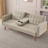 Test – Canapé 3 places convertible Concept Usine avec tablette centrale rabattable (lin beige)