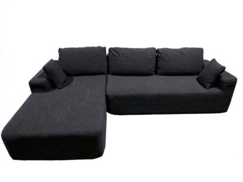 – Canapé d’angle 5-6 places en velours côtelé gris anthracite (Concept Usine) - CoteCanape.fr