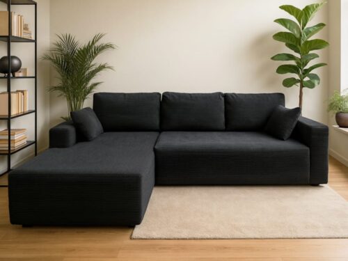 – Canapé d’angle 5-6 places en velours côtelé gris anthracite (Concept Usine) - vue détaillée