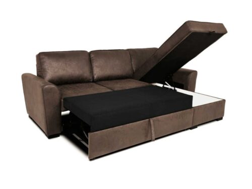 Canapé Montréal Maisons du Monde en suédine marron : canapé d’angle convertible 3/4 places avec coffre, avis sur le confort, le montage et le prix