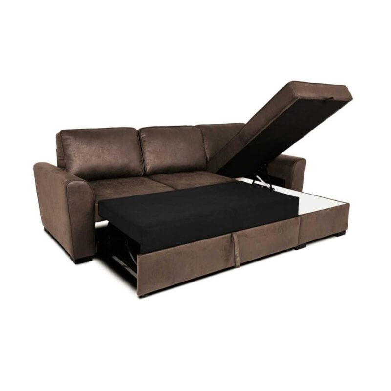 Canapé Montréal Maisons du Monde en suédine marron : canapé d’angle convertible 3/4 places avec coffre, avis sur le confort, le montage et le prix