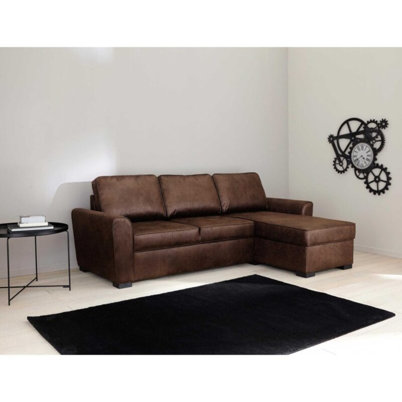 Canapé Montréal Maisons du Monde en suédine marron : canapé d’angle convertible 3/4 places avec coffre, avis sur le confort, le montage et le prix