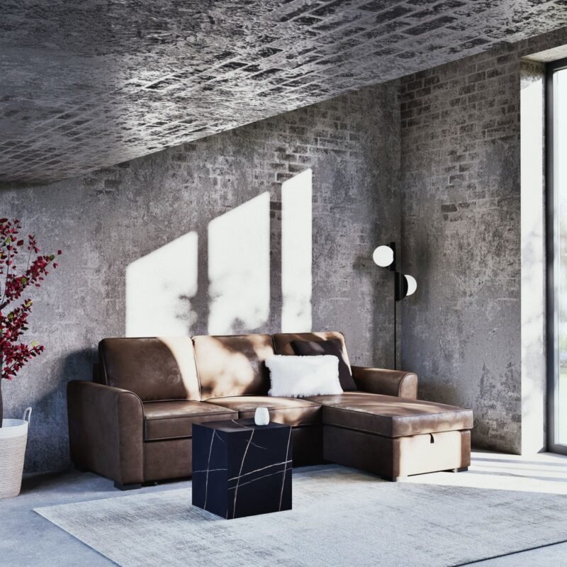 Canapé Montréal Maisons du Monde en suédine marron : canapé d’angle convertible 3/4 places avec coffre, avis sur le confort, le montage et le prix