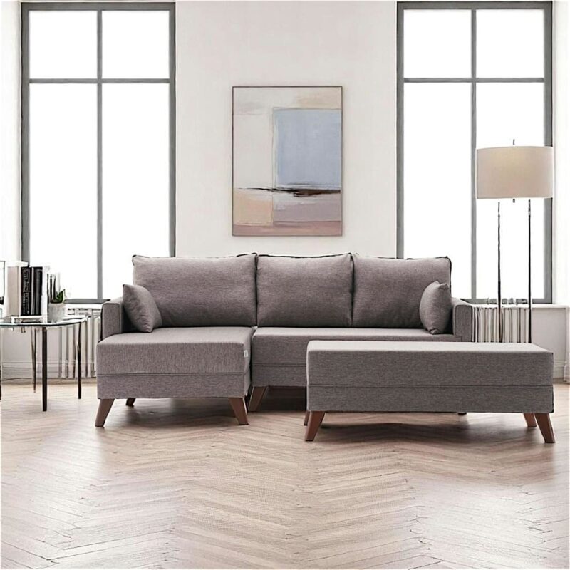 Test – Canapé d’angle convertible taupe SPLIT (côté gauche) – Pier Import