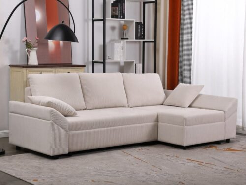 – Canapé d’angle en velours côtelé « Vaugirard II » (3 places, Beige) – Habitat & Jardin - vue détaillée