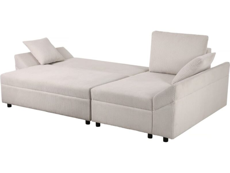 – Canapé d’angle en velours côtelé « Vaugirard II » (3 places, Beige) – Habitat & Jardin - mise en situation