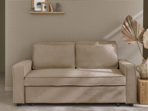 complet – Canapé convertible sweeek en velours côtelé (Beige) - CoteCanape.fr