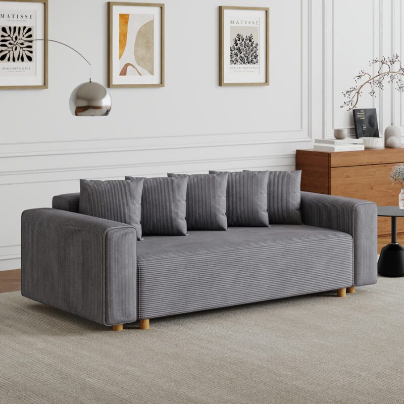 Test Concept Usine — Canapé convertible 3 places velours côtelé gris