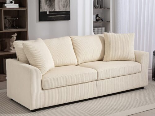 canapé 3 places HOMCOM en velours côtelé crème (réf. 83B-353V00CW) - vue détaillée