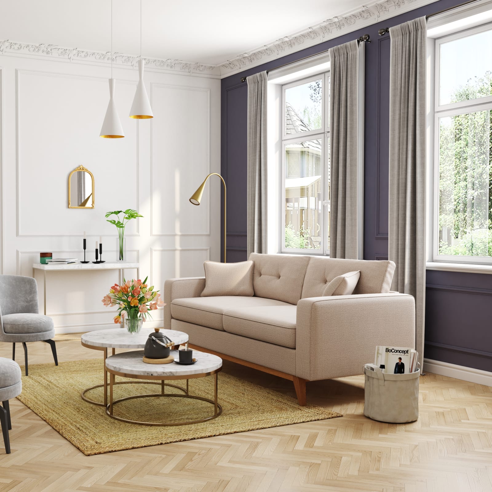 Canapé 3 Places Maisons Du Monde Beige En Tissu – Avec Coussins, 88x90 Cm, Bon état