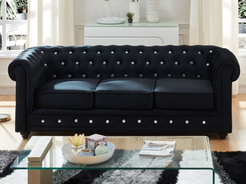 Test du canapé CHESTERFIELD en velours noir (3 places) – vente-unique.com