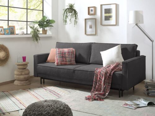 canapé convertible 3 places Lisa Design Charlie en velours côtelé (gris) - CoteCanape.fr