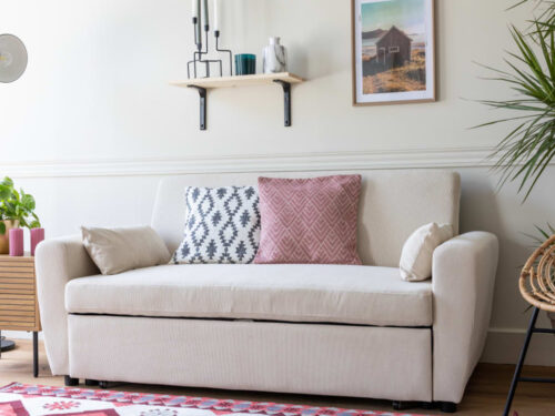 canapé convertible Happy Garden MATT (velours côtelé, beige) - vue détaillée