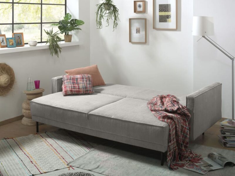 canapé convertible Lisa Design Charlie (3 places, velours côtelé) - mise en situation