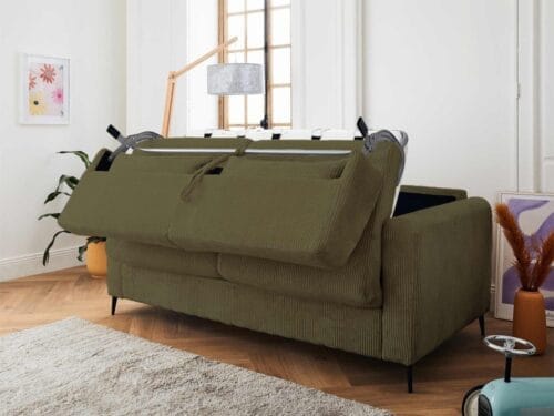 Canapé convertible Lisa Design Owen (velours côtelé vert)