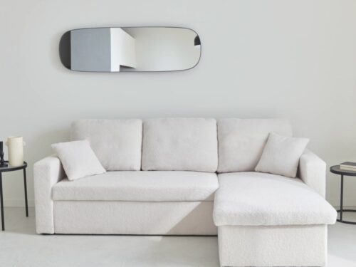 canapé convertible sweeek en bouclette, méridienne réversible et coffre - CoteCanape.fr