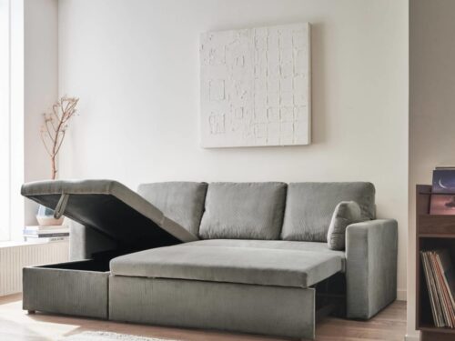 canapé convertible sweeek en velours côtelé : élégant, futé, prêt à tout - vue détaillée