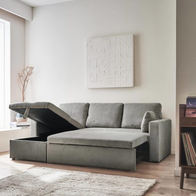 canapé convertible sweeek en velours côtelé : élégant, futé, prêt à tout - vue détaillée
